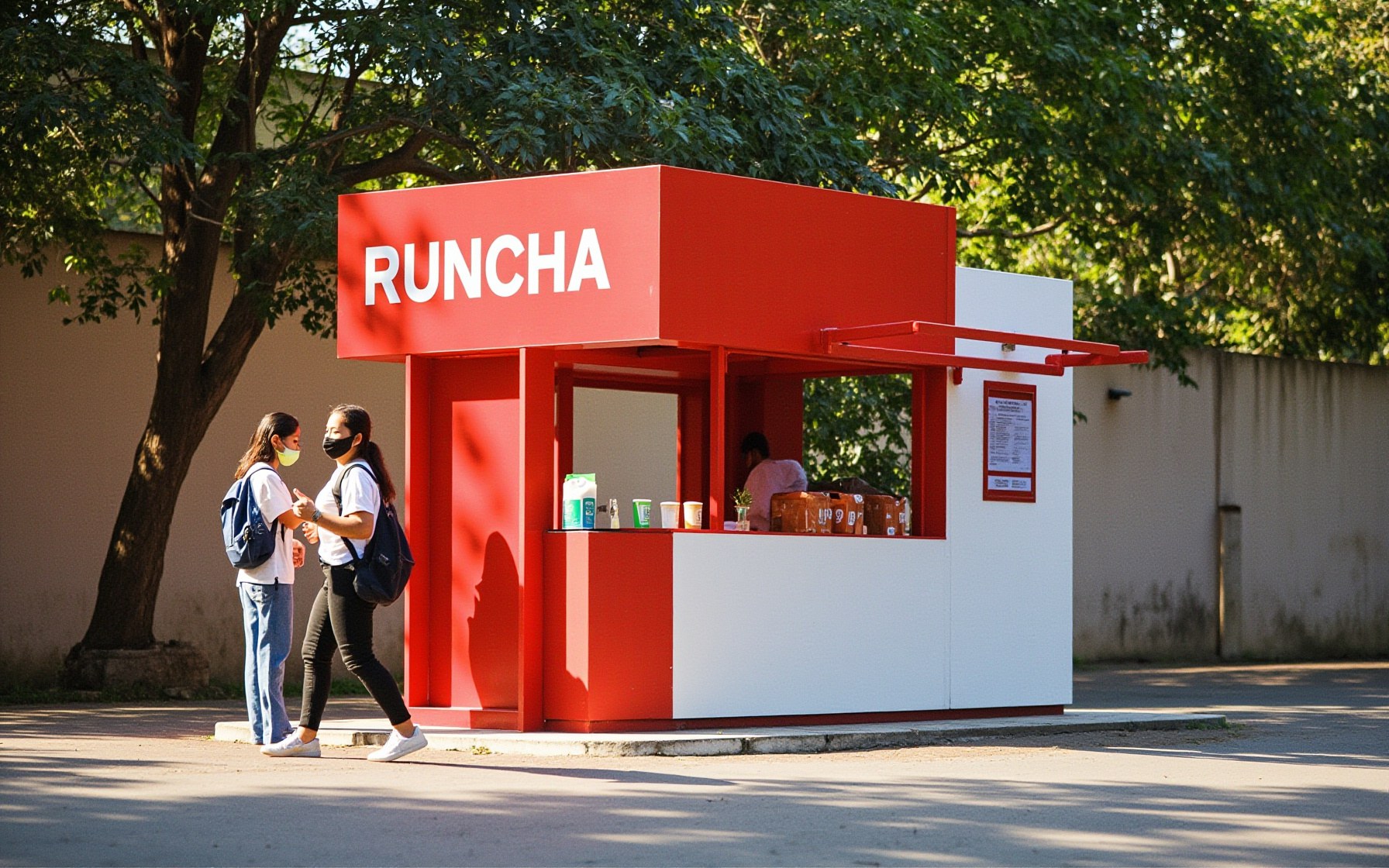 RUNCHA campus kiosk with students in Dhaka